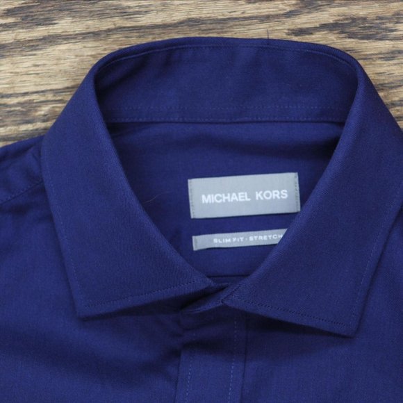 Michael Kors Men Slim-Fit Blue Long-Sleeve Stretch Dress Shirt Blue M 15 34/35 - Picture 3 of 6